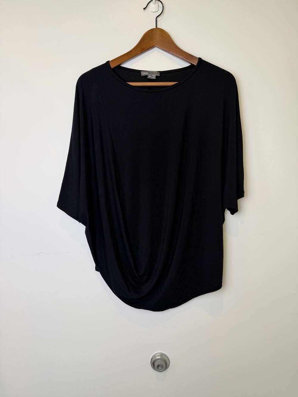 Vince Black Dolman Sleeve asymmetric twist-drape Front Top Size M